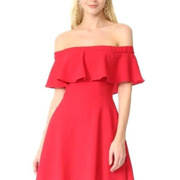 Black Halo Penelope Off Shoulder Ruffle Dress in red sz 2 - Picture 1 of 5